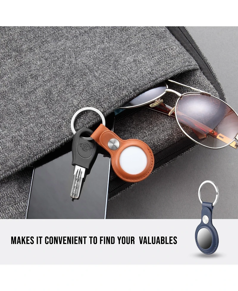 Wasserstein Apple AirTag Holder Pu Leather Keychain - Keyring and Protective Case Cover for Gps Tracker (2 Pack, Blue/Brown)