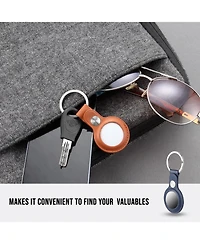 Wasserstein Apple AirTag Holder Pu Leather Keychain - Keyring and Protective Case Cover for Gps Tracker (2 Pack, Blue/Brown)