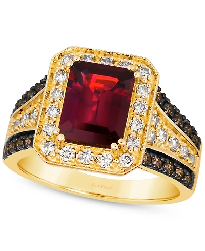 Le Vian Pomegranate Garnet (2-1/2 ct. t.w.) & Diamond (3/4 ct. t.w.) Halo Multirow Ring in 14k Gold