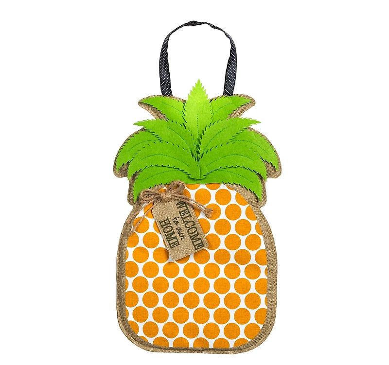 Evergreen Pineapple Greeting Burlap Door Decor, 11 x 17.5"H