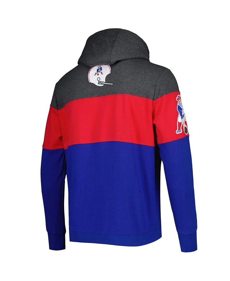 Men's Starter Royal, Heather Charcoal New England Patriots Extreme Vintage-Like Logos Pullover Hoodie