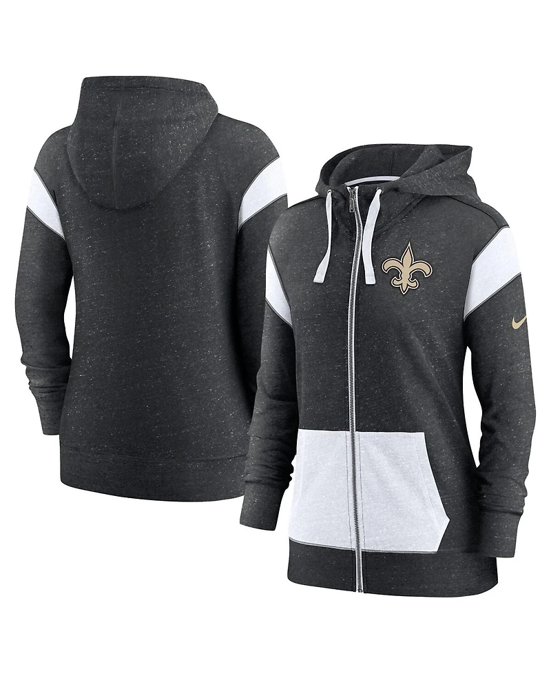 Women's Nike Heathered Black, White New Orleans Saints Plus Monaco Full-Zip Hoodie