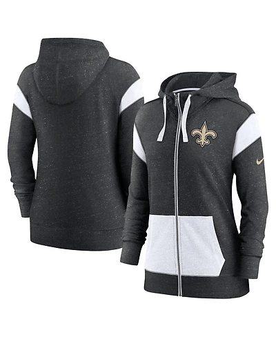 Women's Nike Heathered Black, White New Orleans Saints Plus Monaco Full-Zip Hoodie