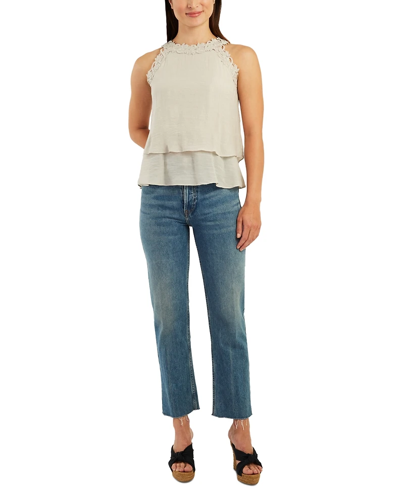 Bcx Juniors' Crochet-Trim Layered-Hem Top