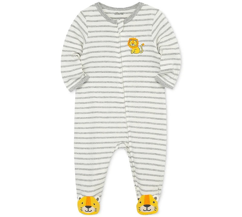 Little Me Baby Boys Long Sleeved Striped Lion Footed Coverall