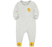 Little Me Baby Boys Long Sleeved Striped Lion Footed Coverall