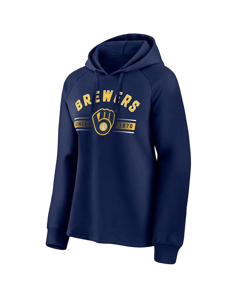 Women's Fanatics Navy Milwaukee Brewers Perfect Play Raglan Pullover Hoodie
