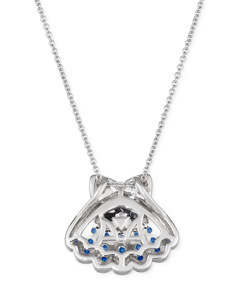 Le Vian Multi-Sapphire (5/8 ct. t.w.) & Nude Diamond (1/20 ct. t.w.) Shell Pendant Necklace in 14k White Gold, 18" + 2" extender