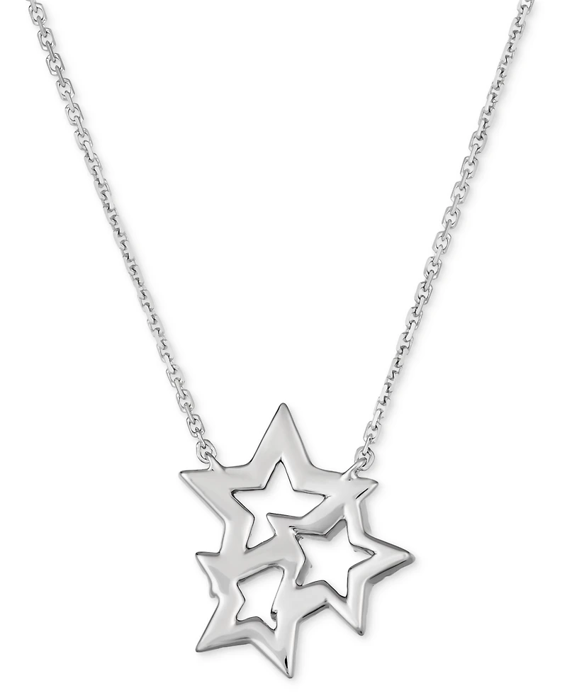Le Vian Multi-Gemstone (1/4 ct. t.w.) & Vanilla Diamond (1/10 ct. t.w.) Triple Star 18" Pendant Necklace in 14k White Gold