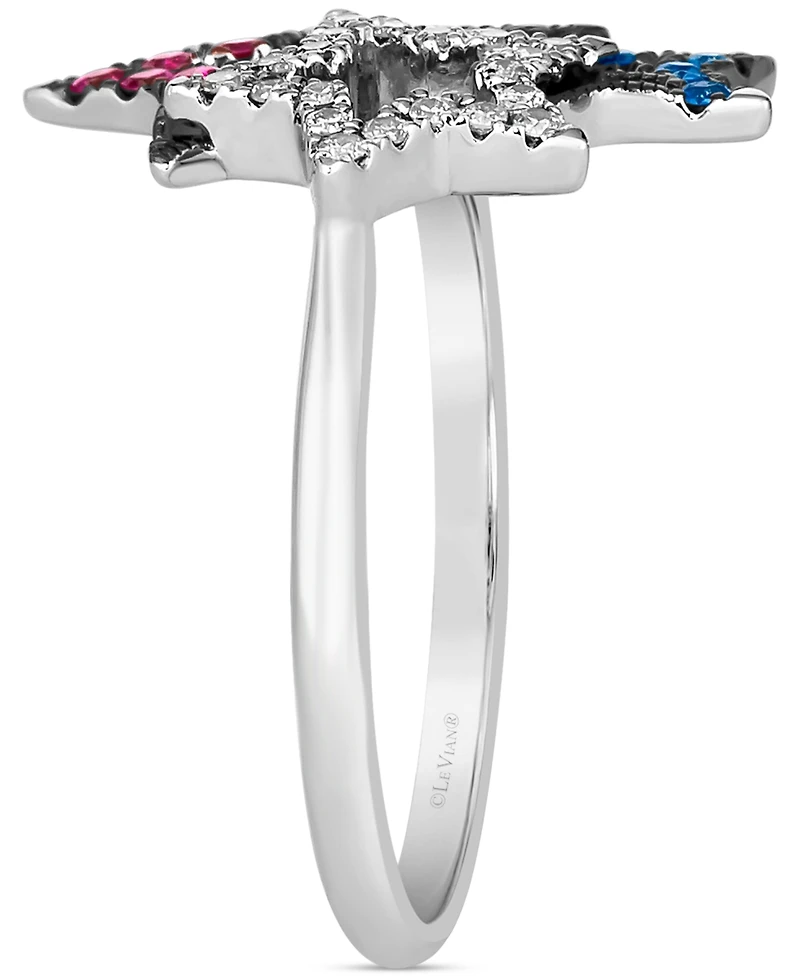 Le Vian Multi-Gemstone (1/4 ct. t.w.) & Vanilla Diamond (1/10 ct. t.w.) Triple Star Statement Ring in 14k White Gold