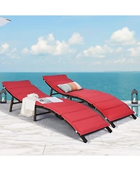 Costway 2PCS Patio Rattan Folding Lounge Chair Stackable Double Sided Cushion