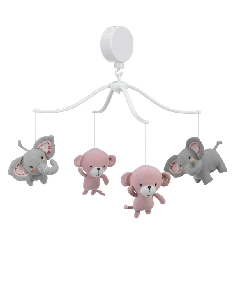 Bedtime Originals Twinkle Toes Pink/Gray Monkey and Elephant Musical Baby Crib Mobile