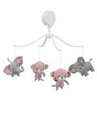 Bedtime Originals Twinkle Toes Pink/Gray Monkey and Elephant Musical Baby Crib Mobile