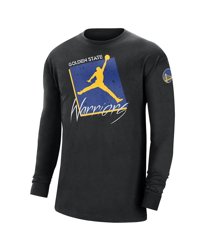 Men's Jordan Black Golden State Warriors Courtside Max 90 Vintage-Like Wash Statement Edition Long Sleeve T-shirt