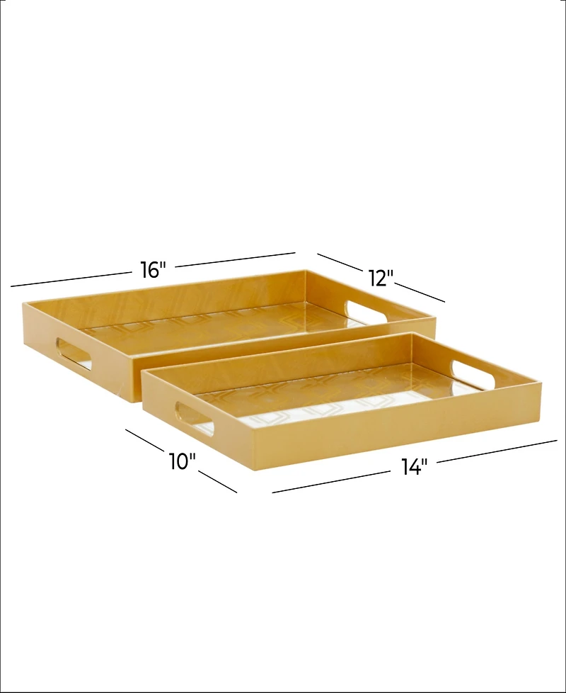 CosmoLiving by Cosmopolitan Plastic Mirrored Geometric Tray, Set of 2, 14", 16" W