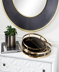 CosmoLiving by Cosmopolitan Metal Tray with Black Glass, Set of 2, 14", 16" W