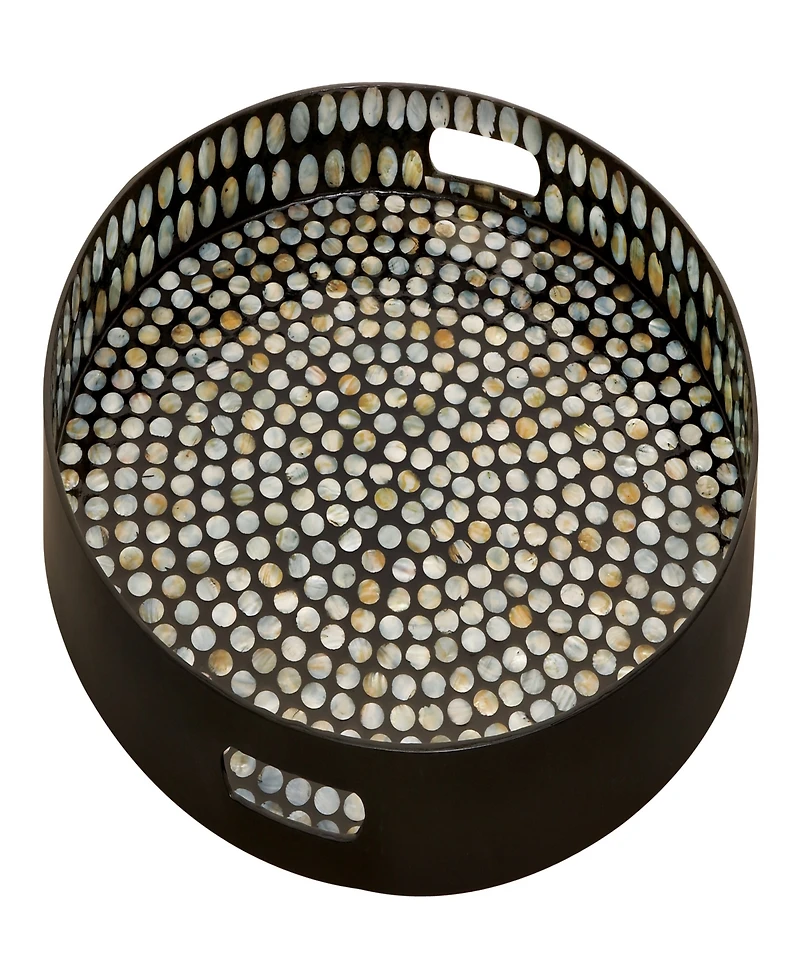 Rosemary Lane Mother of Pearl Handmade Tray with Slot Handles, 24" x 24" x 3"