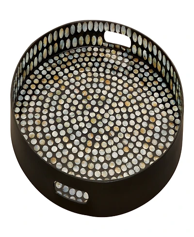Rosemary Lane Mother of Pearl Handmade Tray with Slot Handles, 24" x 24" x 3"