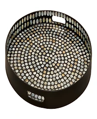 Rosemary Lane Mother of Pearl Handmade Tray with Slot Handles, 24" x 24" x 3"