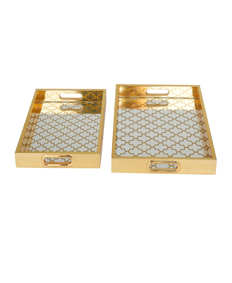 Rosemary Lane Plastic Mirrored Geometric Tray, Set of 2, 16", 14" W