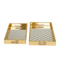 Rosemary Lane Plastic Mirrored Geometric Tray, Set of 2, 16", 14" W