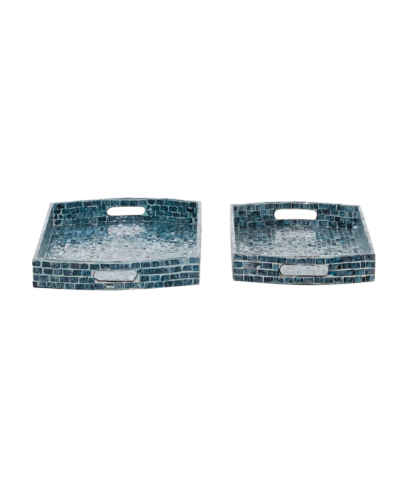 Rosemary Lane Mother of Pearl Tray with Slot Handles, Set of 2, 20", 18" W