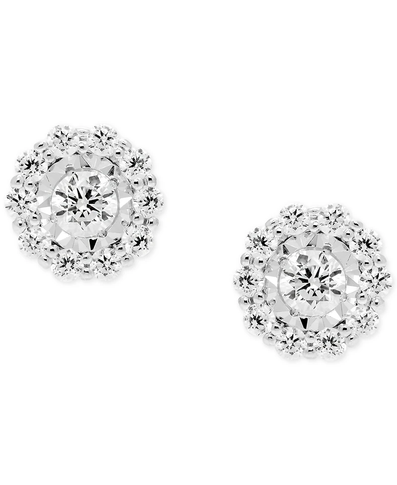 Diamond Halo Stud Earrings (1/2 ct. t.w.) in 14k White Gold