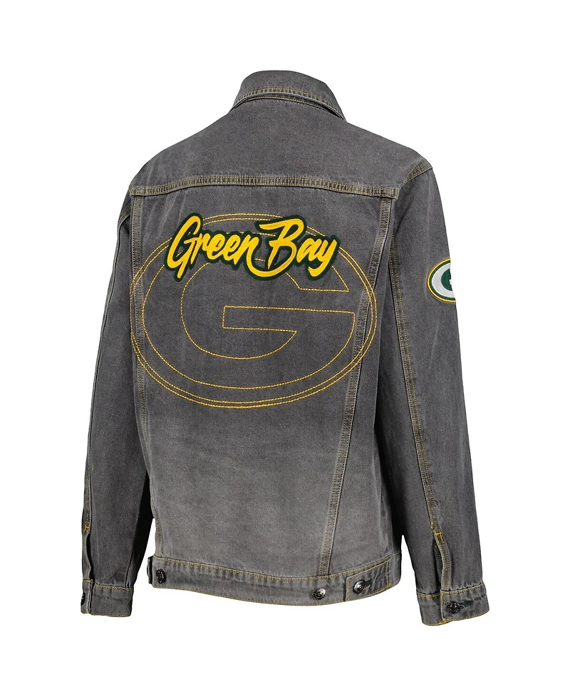 Women's The Wild Collective Denim Green Bay Packers Faded Button-Up Jacket