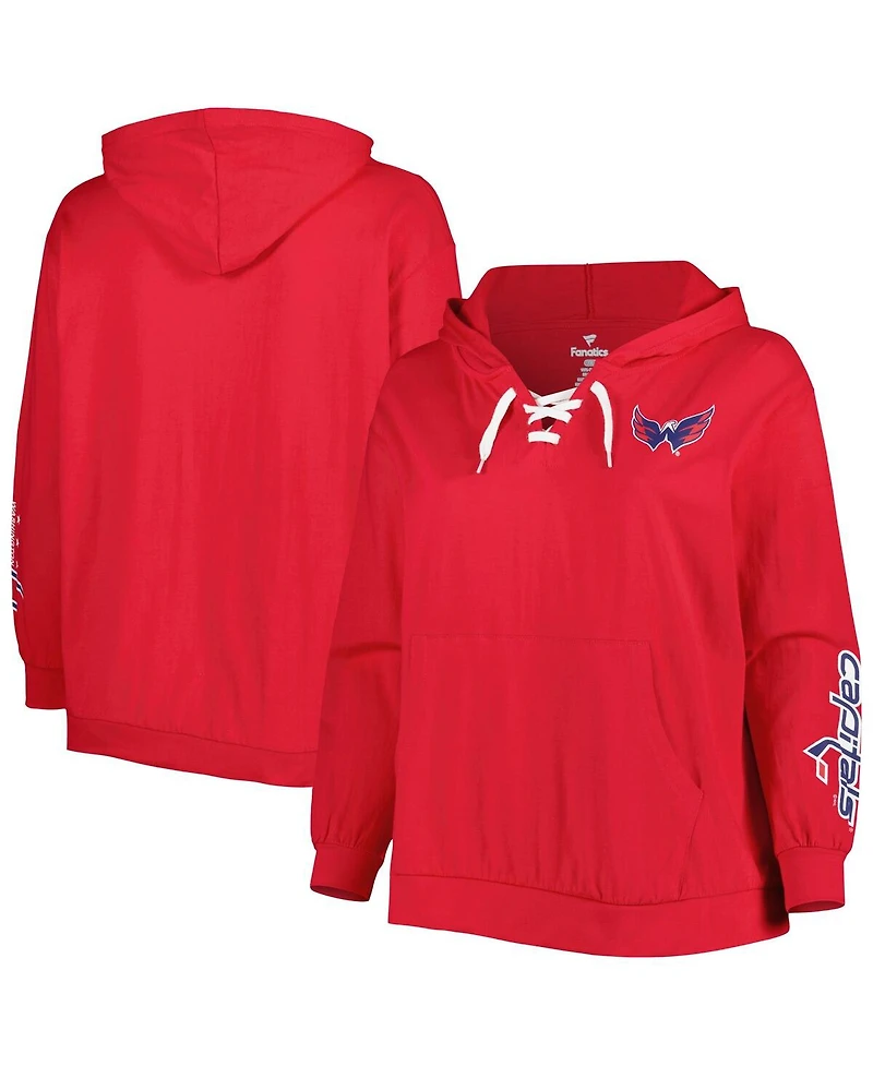 Women's Red Washington Capitals Plus Lace-Up Pullover Hoodie