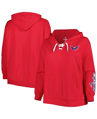 Women's Red Washington Capitals Plus Lace-Up Pullover Hoodie