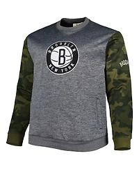 Men's Fanatics Heather Charcoal Brooklyn Nets Big and Tall Camo Stitched Sweatshirt