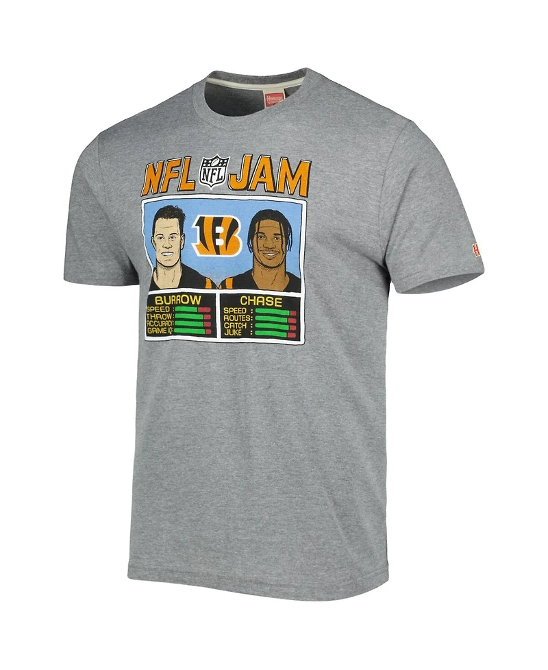Men's Homage Ja'Marr Chase and Joe Burrow Heathered Gray Cincinnati Bengals Nfl Jam Tri-Blend T-shirt