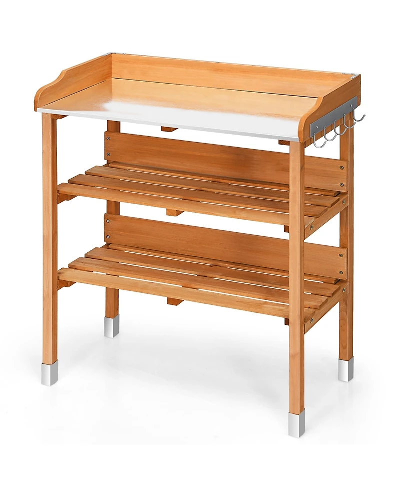 Garden Wooden Potting Bench Work Station Table Tool Storage Shelf W/Hook
