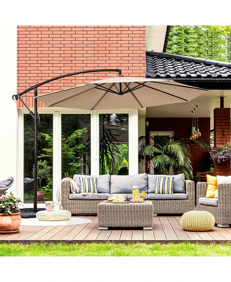 10FT Patio Offset Hanging Umbrella Easy Tilt Adjustment 8 Ribs