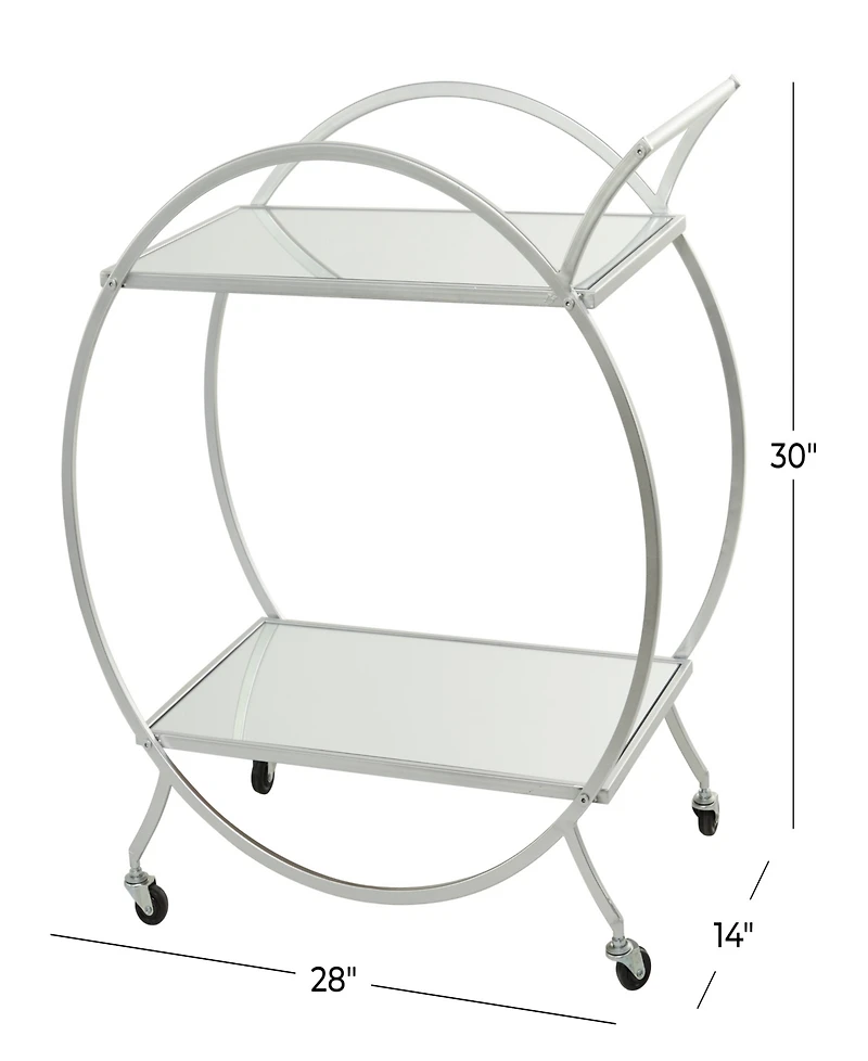 Rosemary Lane 14" x 28" x 30" Iron Rolling with Wheels and Handle 2 Mirrored Shelves Bar Cart