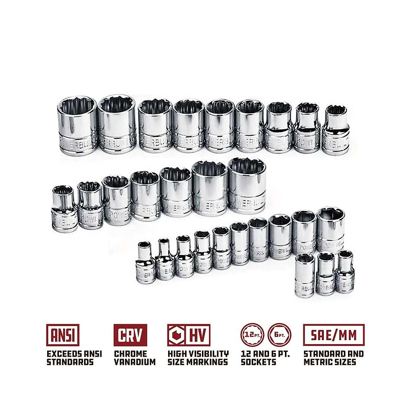 Powerbuilt 33 Piece Socket Set with Sae and Metric Sizes