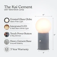 Kai 11" Dimmable Led Cement Modern Table Lamp