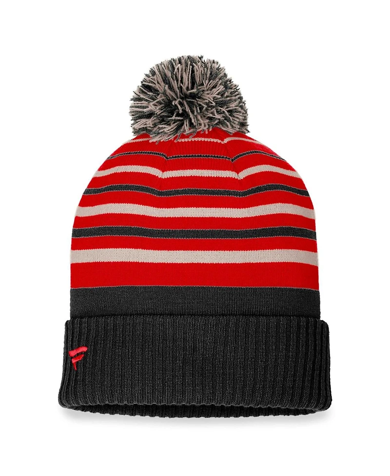 Men's Fanatics Black, Red Chicago Blackhawks True Classic Retro Cuffed Knit Hat with Pom