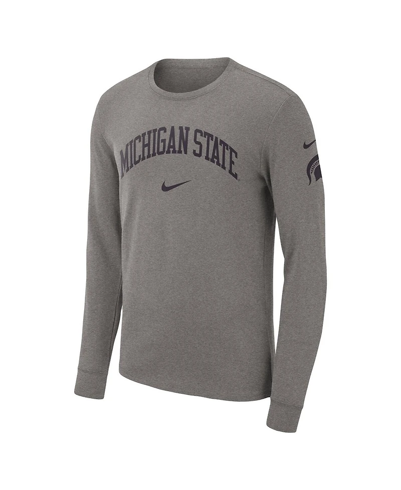 Men's Nike Heather Gray Michigan State Spartans Arch 2-Hit Long Sleeve T-shirt