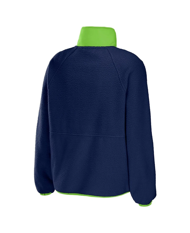 Women's Wear by Erin Andrews College Navy Seattle Seahawks Polar Fleece Raglan Full-Snap Jacket