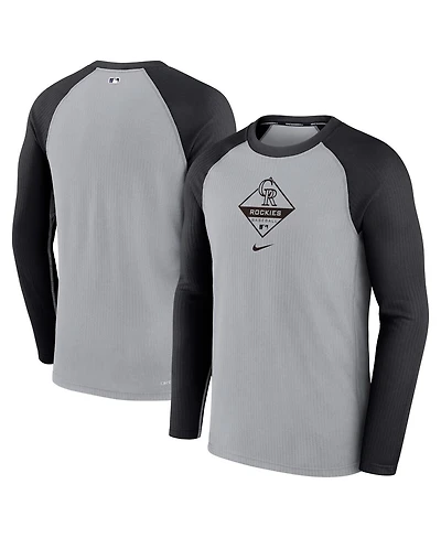 Men's Nike Gray, Black Colorado Rockies Game Authentic Collection Performance Raglan Long Sleeve T-shirt
