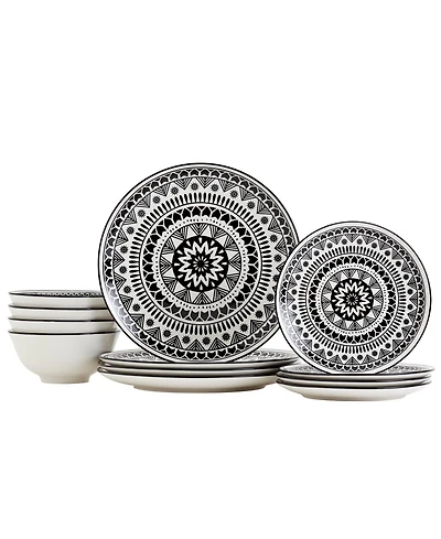 Tabletops Unlimited 12 Pc. Black Pad Print Dinnerware Set, Service for 4