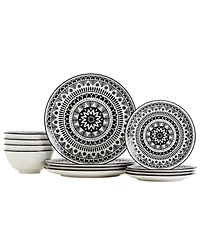 Tabletops Unlimited 12 Pc. Black Pad Print Dinnerware Set, Service for 4