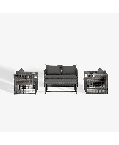 WestinTrends 4-Piece Wicker Outdoor Patio Conversation Set with Coffee Table
