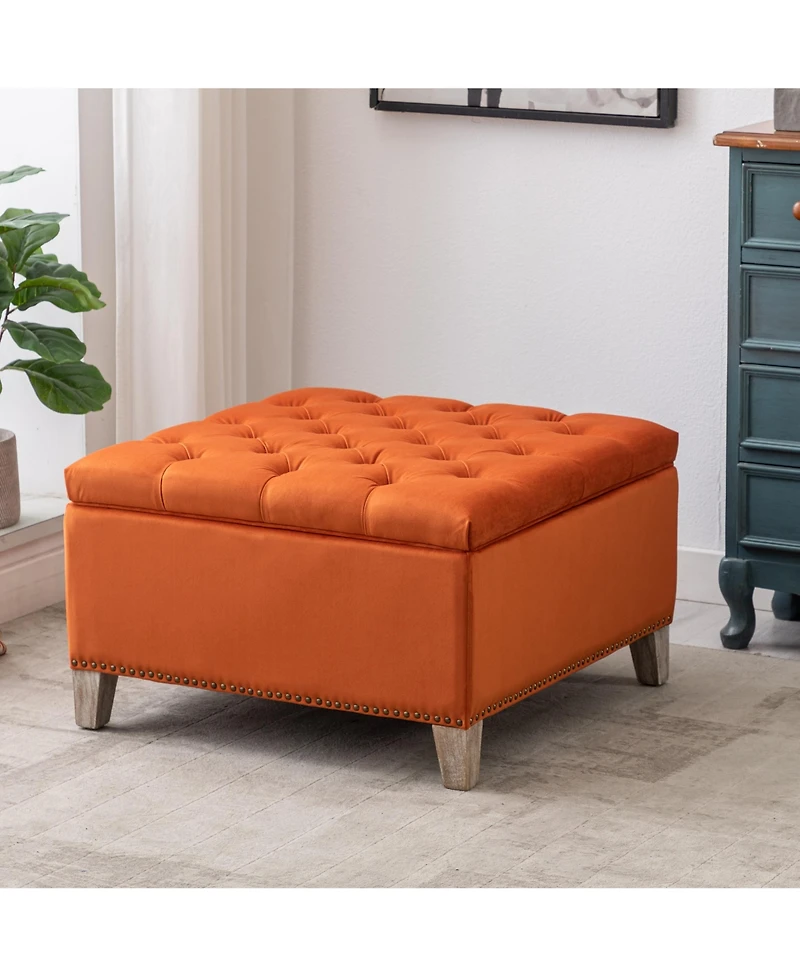 WestinTrends Square Velvet Tufted Storage Ottoman for Living Room Bedroom
