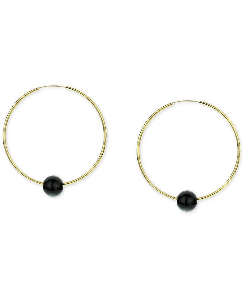 Jade Medium Hoop Earrings 14k Gold, 1.57" (Also Onyx, Turquoise, Lapis, & Freshwater Pearl)