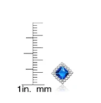 Cubic Zirconia Sterling Silver White Gold Plated Blue Square Shape Earrings