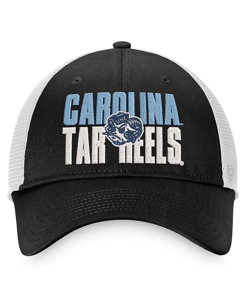Men's Top of the World Black, White North Carolina Tar Heels Stockpile Trucker Snapback Hat
