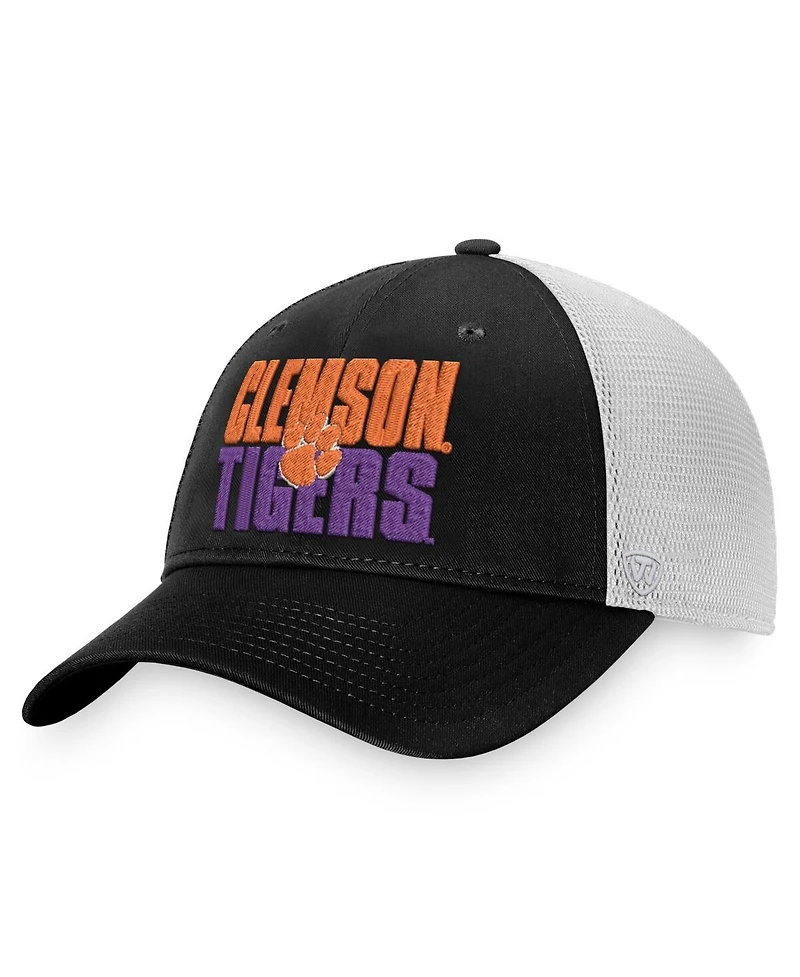 Men's Top of the World Black, White Clemson Tigers Stockpile Trucker Snapback Hat