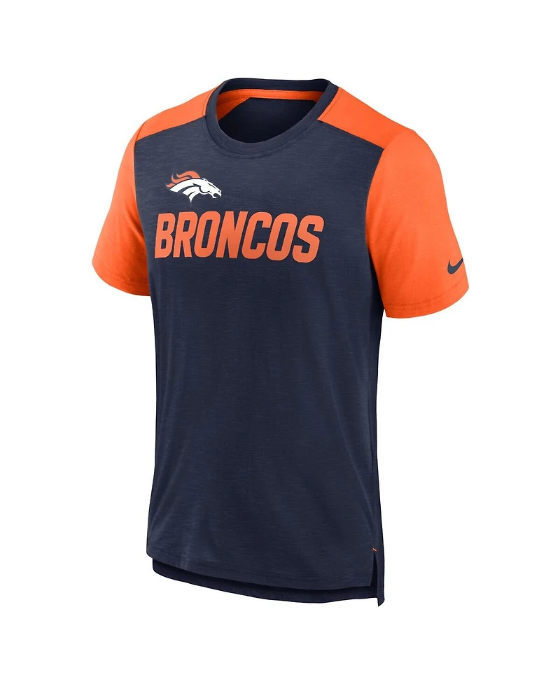Men's Nike Heathered Navy, Orange Denver Broncos Color Block Team Name T-shirt